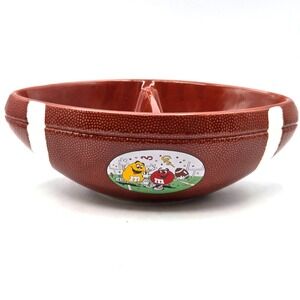 1980's M&M Football Shaped Ceramic Candy Dish Divided Bowl w/ M&M's Design